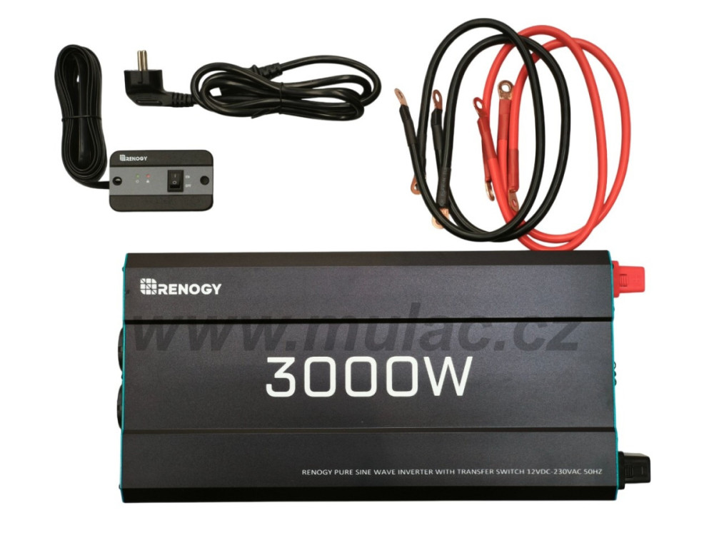 Renogy 3000W 12V měnič napětí čistá sinusoida, integrovaný automatický stykač 230V/12V
