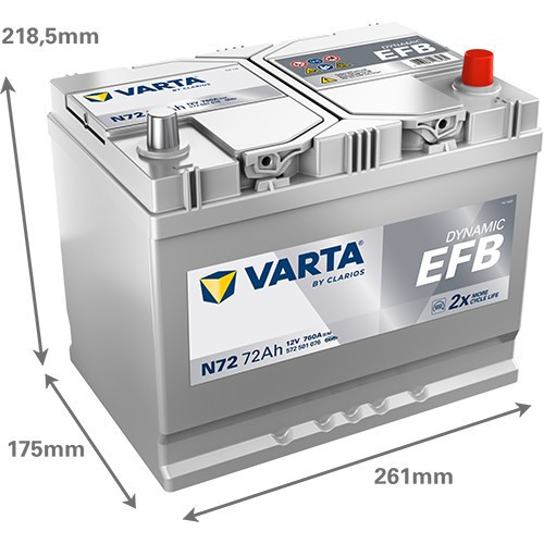 572501 VARTA DYNAMIC EFB N72 12V 72Ah 760A