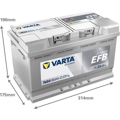580500 VARTA DYNAMIC EFB N80 12V 80Ah 800A