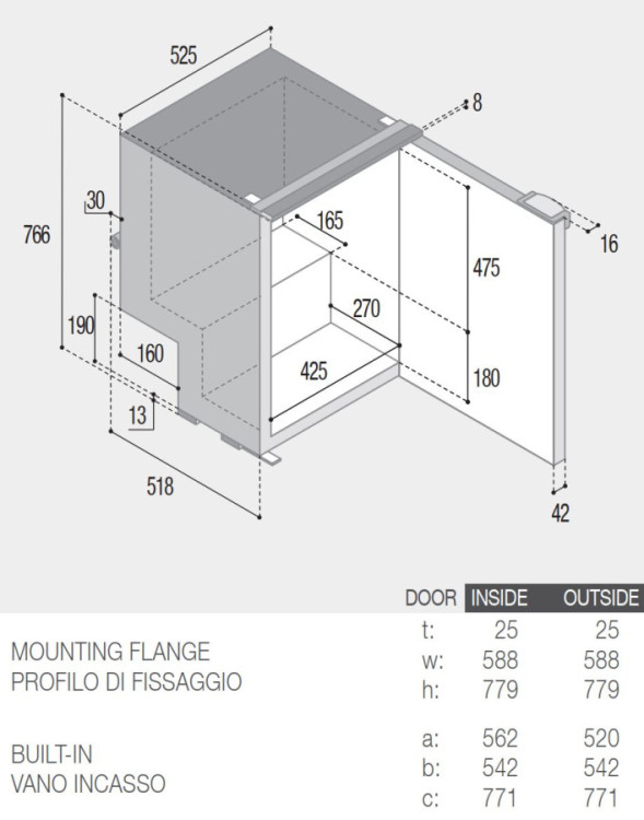 Vitrifrigo C115i  CHR 12/24 V, 115 litrů  dimensions