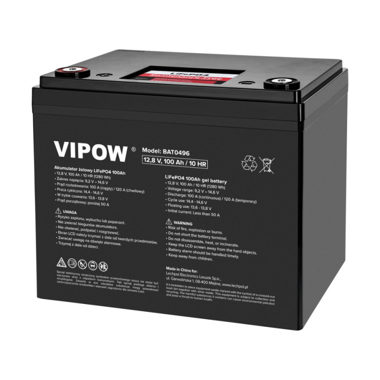VIPOW LiFePO4 12V 100Ah BMS bez Bluetooth č.1