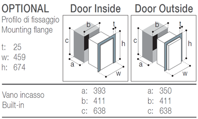 C50i Vitrifrigo, montážní rozměry