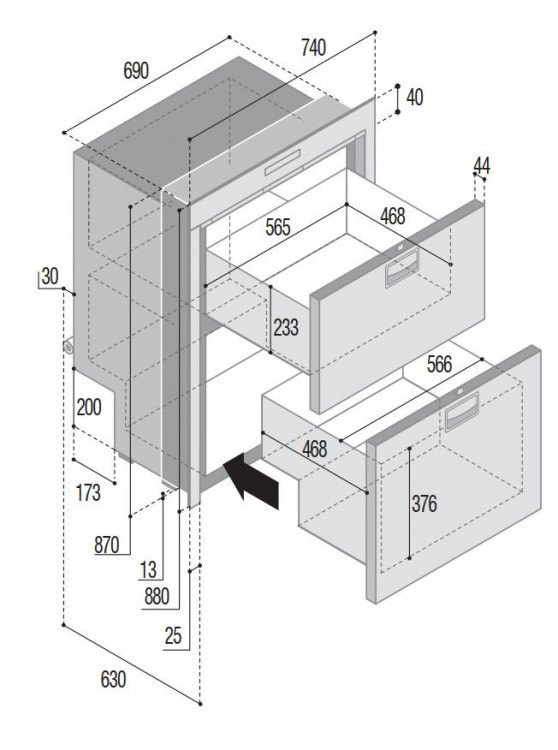 Vitrifrigo DW210 (104L / 78L), 12/24V rozměry